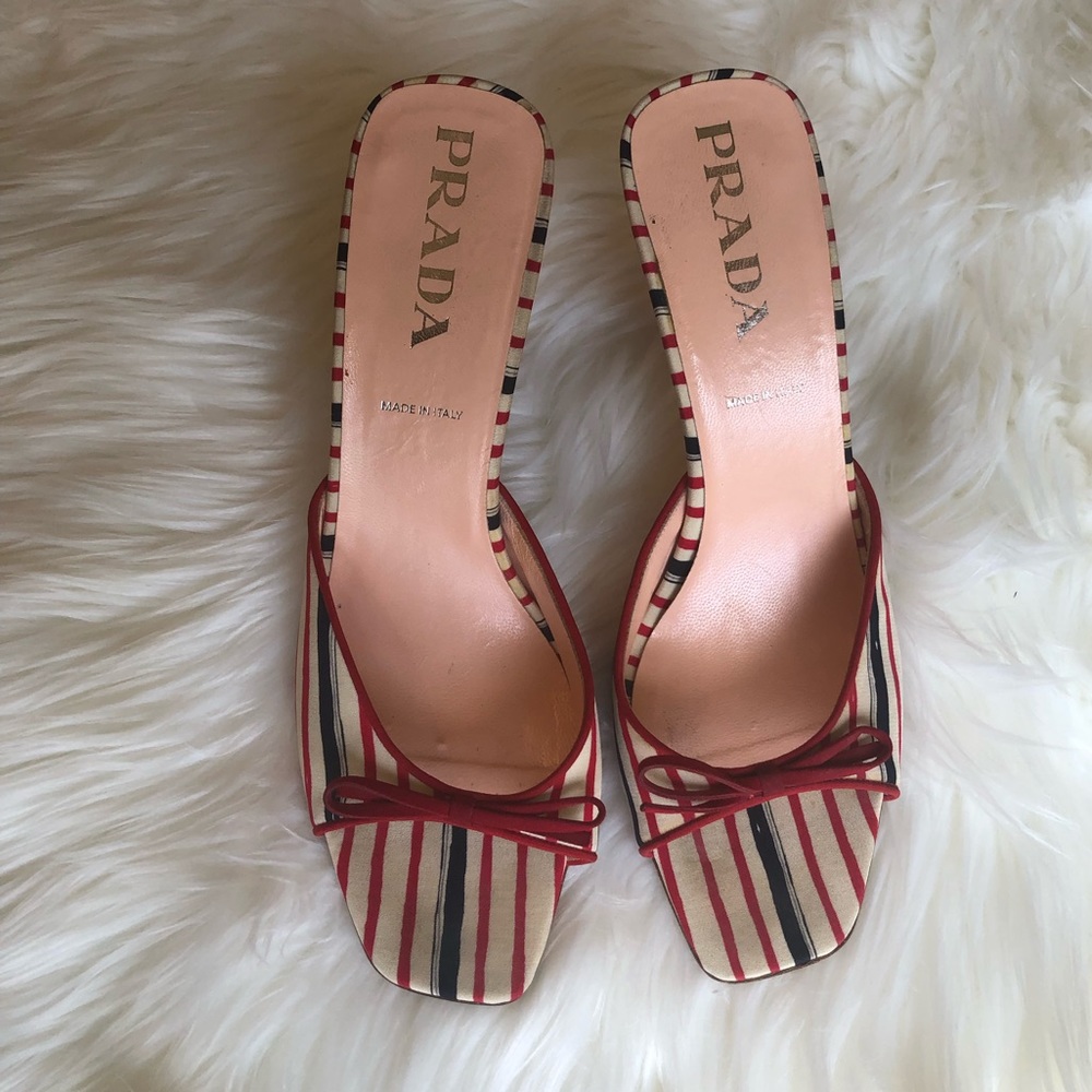 Prada Striped Silk Slide Heel Slip on